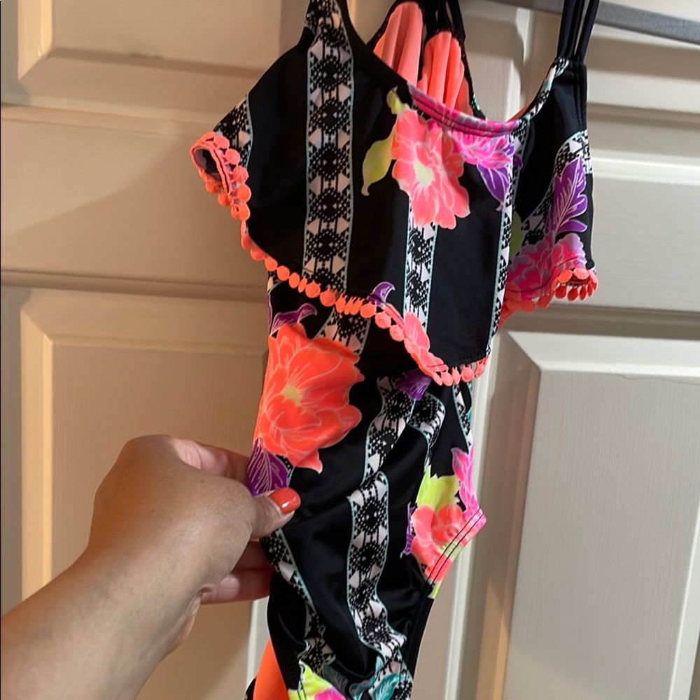 Floral Black and Neon Swimsuit